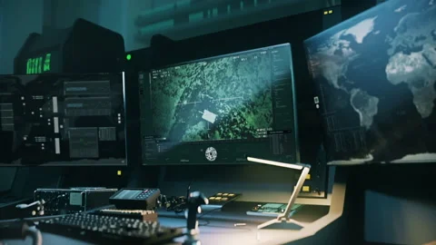 Controlling the modern rocket weapon program searching for enemy army vehicles Stock Footage 240256363