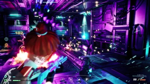 Controlling Robot And Using Explosive Abilities To Play Action Video Game Video stock 305928015