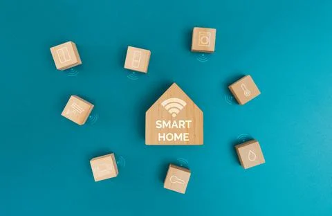 Controlling smart home concept, Wireless connections with icons home electron Stock Photos