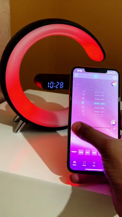 Controlling Smart LED Lamp With Smartphone App Stock Footage 340879626