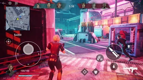 Controlling the virtual hero to win mobile gaming action battle simulator match Vídeo Stock 262486786