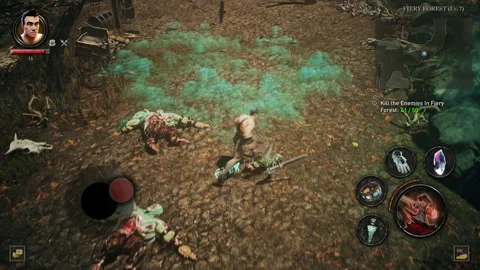 Controlling a warrior character in a mission of single-player fantasy video game Video stock 279236637