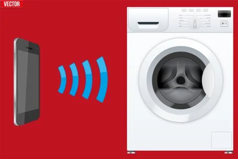 Controlling washing machine with smartphone Stock Illustration