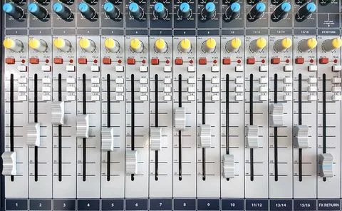 Controls for the audio mixer. Stock Photos