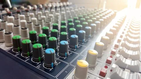 Controls for the audio mixer. Stock Photos