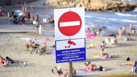 Controls of the capacity of the beach to avoid spreading coronavirus Stock Footage 139009442