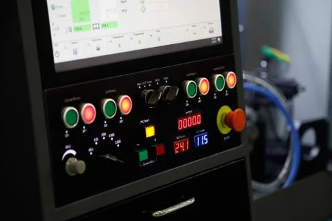 Controls of the industrial CNC machine Stock Photos