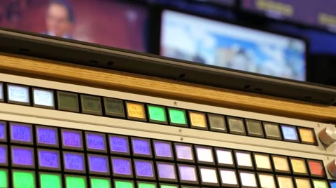Controls of video and audio mixing console, close up of hands using it, 4K Stock Footage 60251358