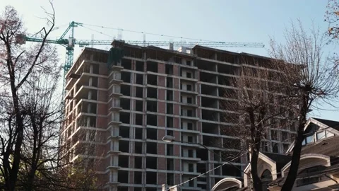 The contruction are closed due to quarantine, large unfinished building. Stock Footage 143712971