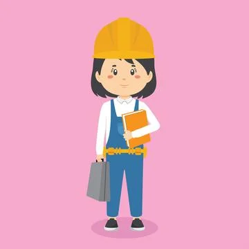 Contruction Worker Character Standing With File and Briefcase Stock Illustration