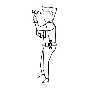 Contruction worker with tools avatar faceless in black and white Illustrazione stock