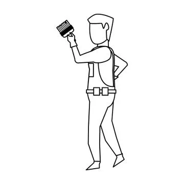 Contruction worker with tools avatar faceless in black and white Illustrazione stock