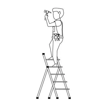 Contruction worker with tools avatar faceless in black and white Illustrazione stock