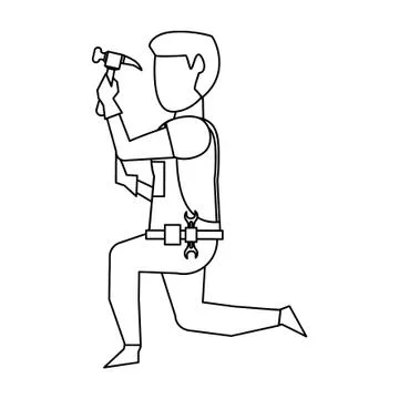 Contruction worker with tools avatar faceless in black and white Illustrazione stock