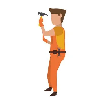 Contruction worker with tools avatar faceless Illustrazione stock