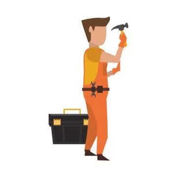 Contruction worker with tools avatar faceless Illustrazione stock