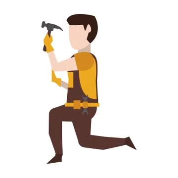 Contruction worker with tools avatar faceless Illustrazione stock
