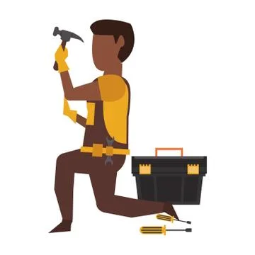 Contruction worker with tools avatar faceless Illustrazione stock
