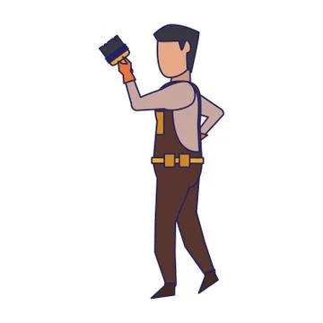 Contruction worker with tools avatar faceless blue lines Stock Illustration