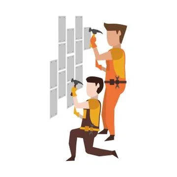 Contruction workers with tools avatar faceless Stock Illustration