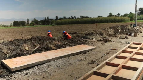 Contruction Workers at Work, Building , Digging and Working in Rural Town Stock Footage 49822361