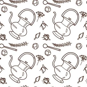 Contur vector seamless pattern on the cups and teapot f Stock Illustration