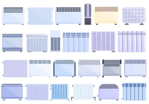Convector icons set cartoon vector. Radiator bars Illustrazione stock