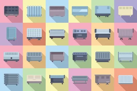 Convector icons set flat vector. Radiator bars Stock Illustration