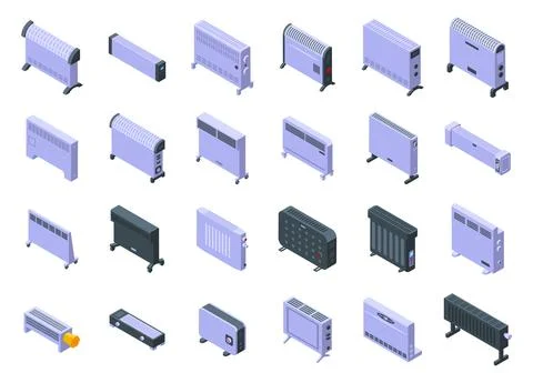 Convector icons set isometric vector. Radiator bars Illustrazione stock