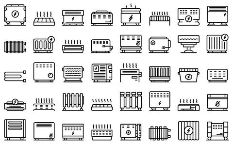 Convector icons set outline vector. Radiator bars Illustrazione stock