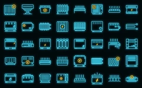 Convector icons set outline vector. Radiator bars vector neon Illustrazione stock