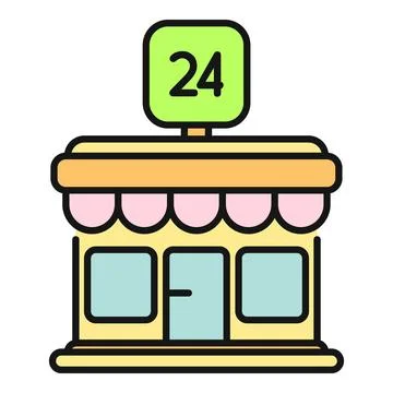Convenience store building with 24 hours open sign Stock Illustration