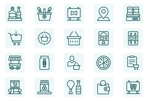Convenience Store Outline Icon Set. Online payment, discount, buy, shopping.. Stock Illustration
