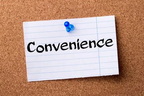 Convenience - teared note paper pinned on bulletin board Stock Photos