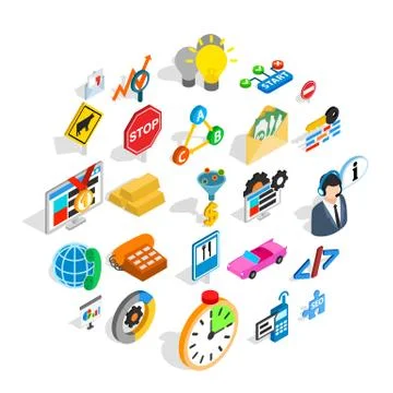 Convenient icons set, isometric style Illustrazione stock