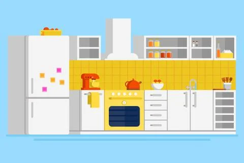 Convenient modern kitchen flat vector design illustration Illustrazione stock