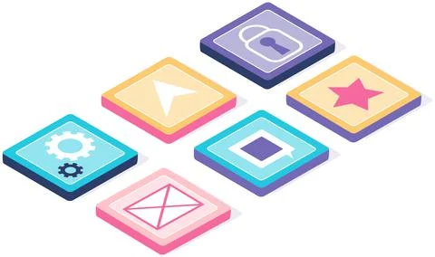 Convenient phone programs, applications template. Software development, apps for Illustrazione stock