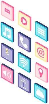 Convenient phone programs, mobile app icons. Location of applications in Illustrazione stock