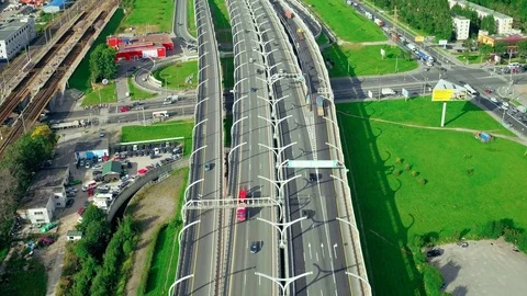 Convenient road junctions for optimization car traffic in modern city drone view Stock Footage 85091254