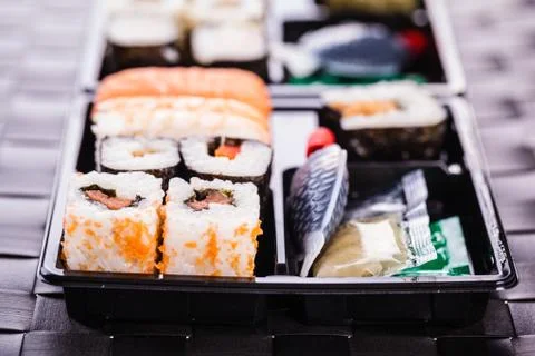 Convenient sushi box Stock Photos