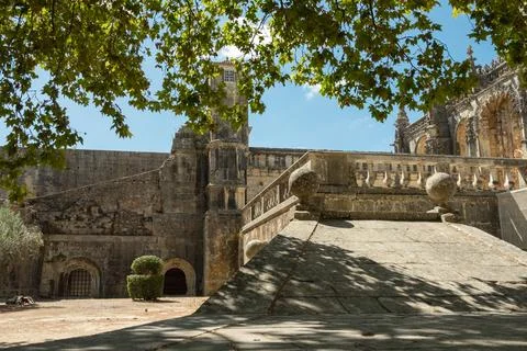 Convent of Christ or Convento de Cristo, ornately sculpted, Manueline style Stock Photos
