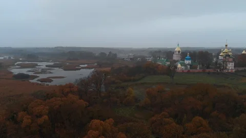 Convent in the Countryside by the River Stock Footage 98235732
