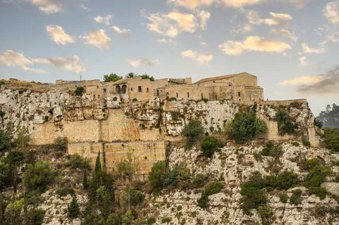 The convent of Scicli at sunset Stock Photos