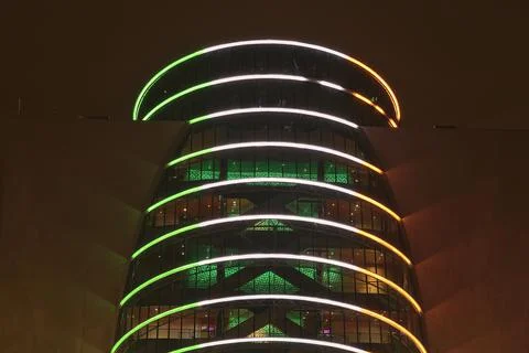 The Convention Centre Dublin with ring beam lighting imitating Irish flag Stock Photos