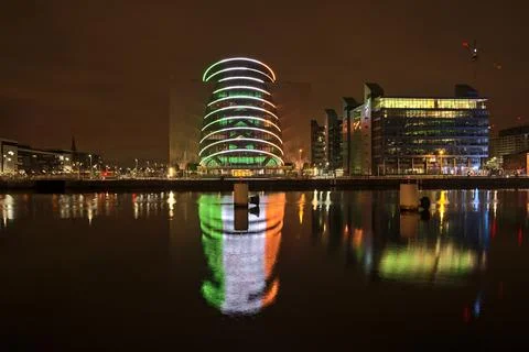 The Convention Centre Dublin with ring beam lighting imitating Irish flag Stock Photos