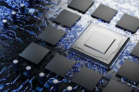 Conventional technologies. New microprocessor. Memory chips and central pro.. Stock Illustration