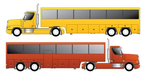 Conventional truck pulling bus trailer Stock-Illustration