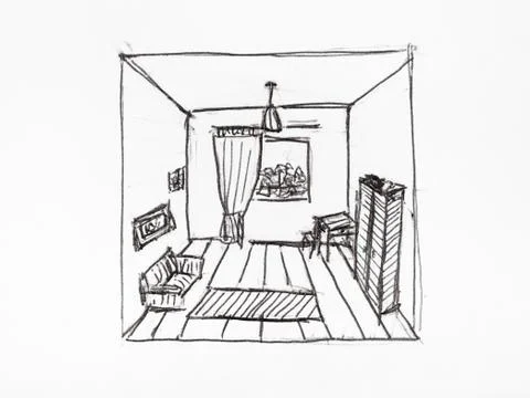 Convergence of perspective lines in appartment 스톡 일러스트