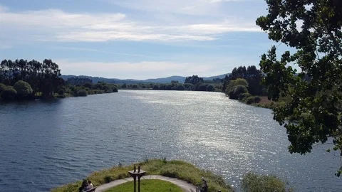 Convergence of the Ulla and Sar rivers in Galicia, Spain, aerial view Stock Footage 115710929