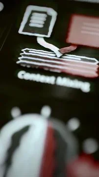 Converging document arrows above a red-accented context stack Stock Photos